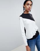 B.young Ruffle Color Block Sweater - White