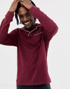 Asos Design Long Sleeve Revere Polo Shirt With Pocket And Tipping In Burgundy - Red