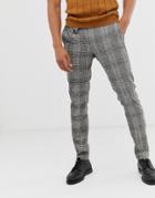 Asos Design Skinny Smart Pants In Black Nepp Check With Adjustable Waist