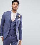 Asos Tall Wedding Slim Suit Jacket In Deep Blue 100% Merino Wool - Blue