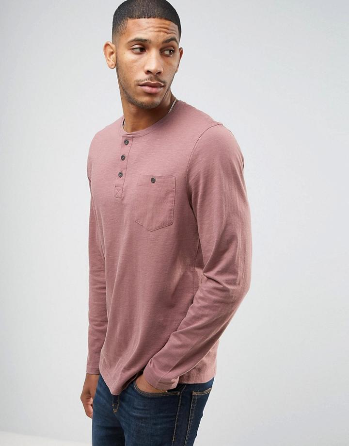 Brave Soul Grandad Slub Long Sleeve Top With Pocket - Pink