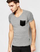 Replay T-shirt V-neck Contrast Pocket In Gray Melange - Gray Melange