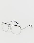 Asos Design Navigator Glasses With Silver Frame With Clear Lenses