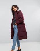 Parka London Amelie Long Padded Coat With Faux Shearling Hood - Red