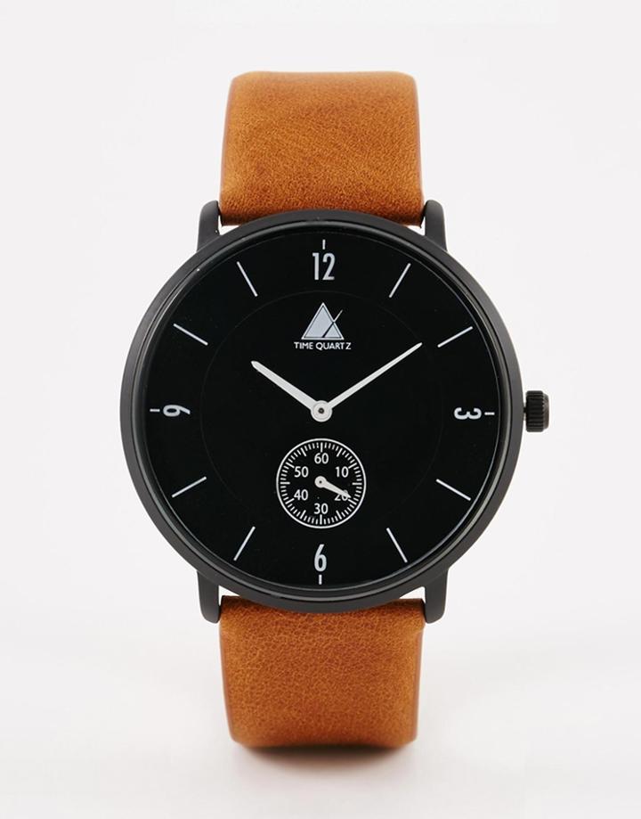 Asos Watch In Black With Leather Strap And Functioning Sub Dial - Black