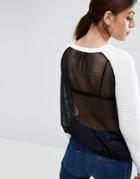 Asos Sweater With Rib And Sporty Mesh Detail - Cream
