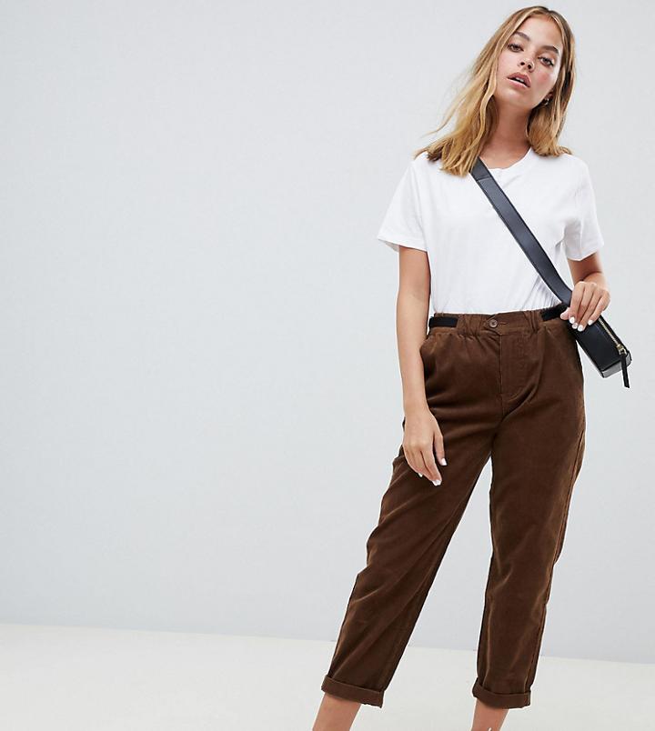 Asos Design Petite Cord Pants With Side Tabs - Brown