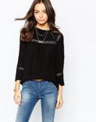 New Look Lace Insert Top - Black