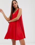 Asos Design Sleeveless Textured Mini V-neck Swing Dress