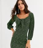 Asos Design Tall Mini Ditsy Print Plisse Dress With Knot Front-multi