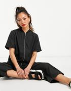 Asos Design Zip Front Minimal Jumpsuit In Black