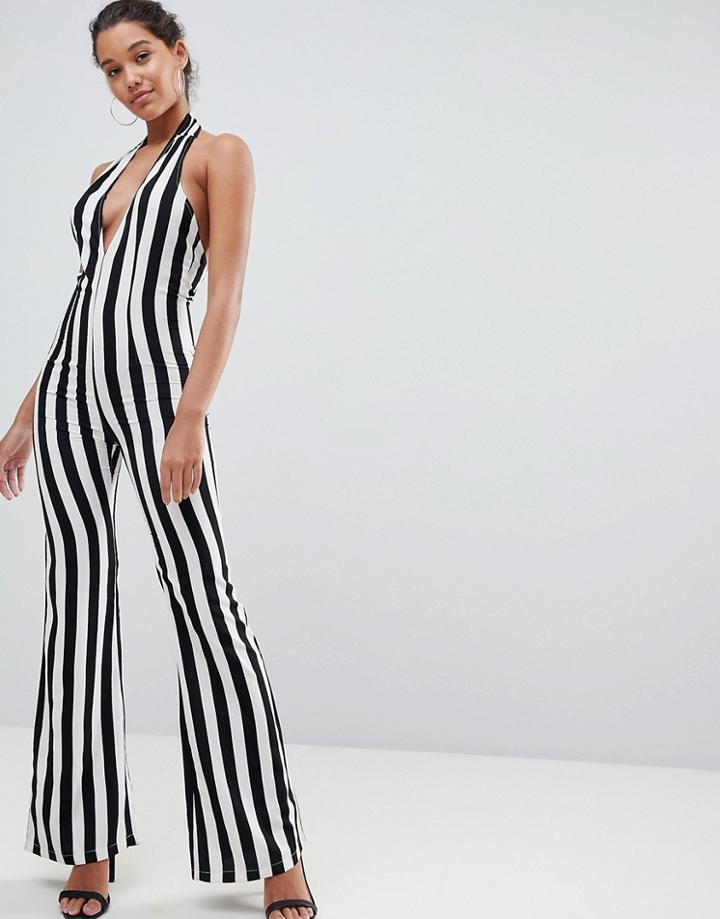 Prettylittlething Striped Plunge Jumpsuit - Multi