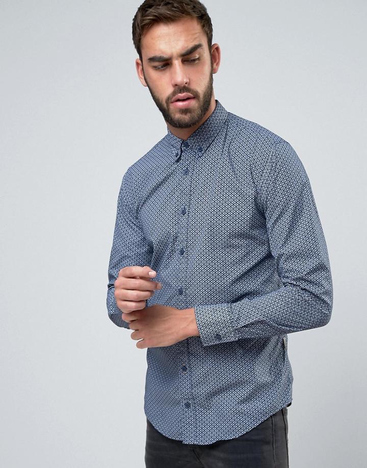 Boss Orange By Hugo Boss Geometric Print Slim Fit Shirt - Navy
