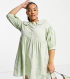 Influence Plus Collared Mini Dress With Button Down Front In Sage Green