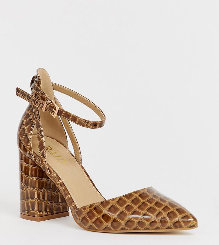Raid Wide Fit Katy Brown Mock Croc Heeled Shoes