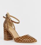 Raid Wide Fit Katy Brown Mock Croc Heeled Shoes