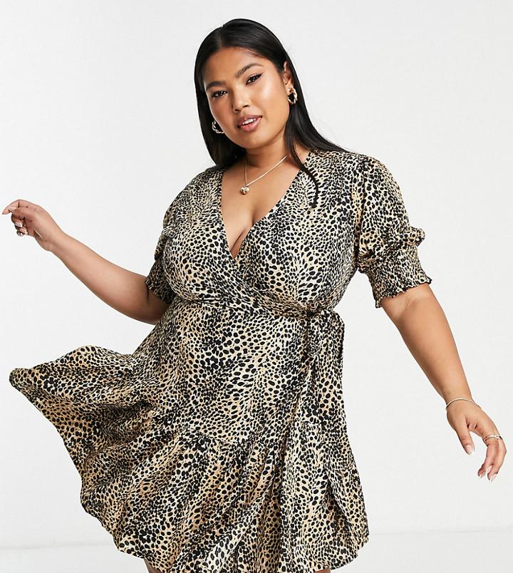 Influence Plus Wrap Dress In Leopard Print-multi