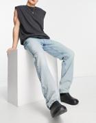 Asos Design Cotton Blend Straight Leg Jeans In 90s Wash - Lblue