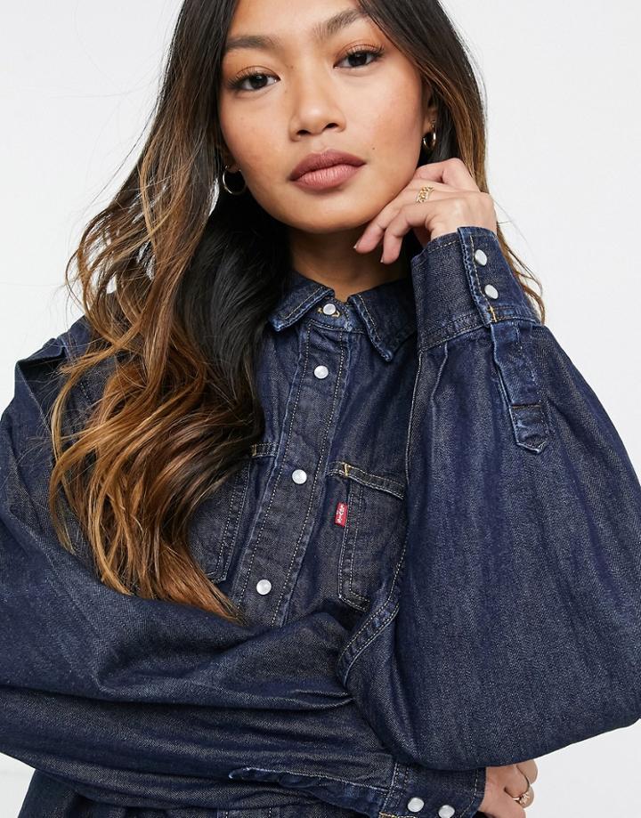 Levi's Slouchy Western Shirt In Dark Blue-blues