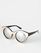 Asos Round Sunglasses With Metallic Insert And Flash Lens - Gold