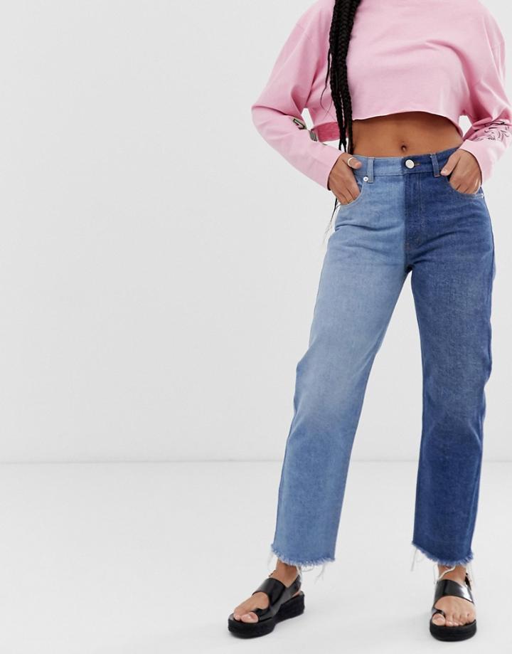 Asos Design Florence Authentic Straight Leg Jean With Two Tone Wash-blue