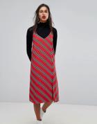 Mango Stripe Lace Detail Cami Dress - Red