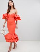 Asos Premium Concertina Hem Bodycon Dress - Orange