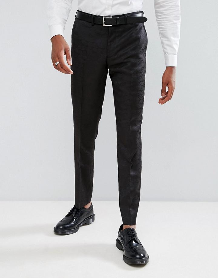 Rudie Navy Floral Print Skinny Fit Suit Pants - Navy