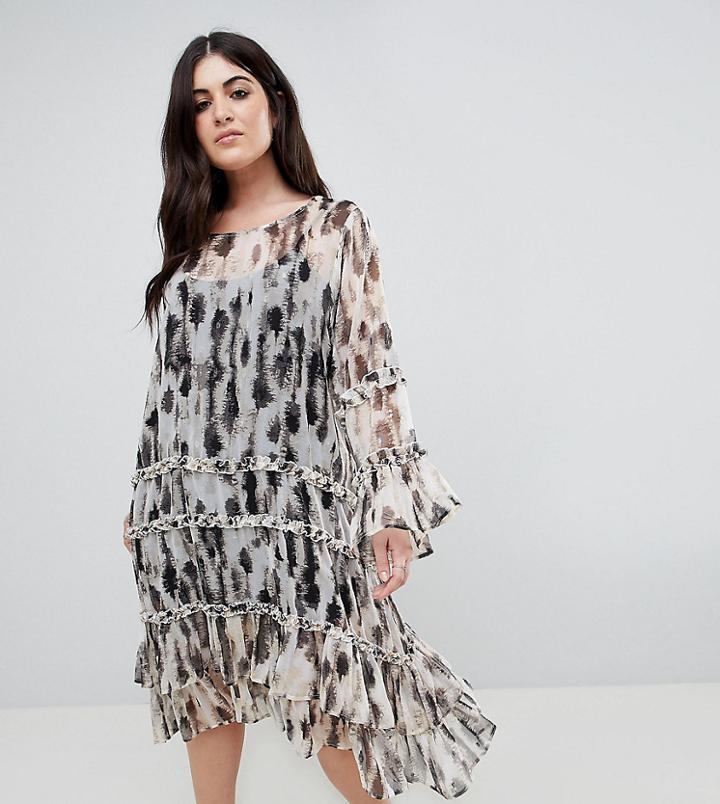 Religion Plus Oversized Smock Dress In Distorted Print - White