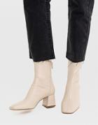 Stradivarius Seam Front Mid Heel Boots In Ecru-white