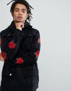Criminal Damage Denim Jacket In Black With Roses - Black