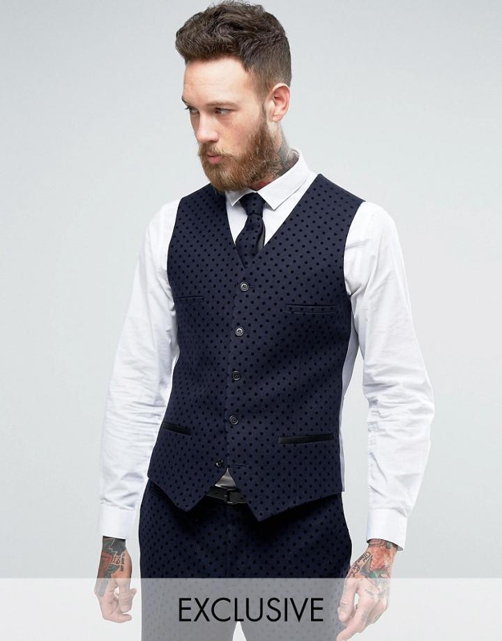 Noak Skinny Tuxedo Vest With Polka Dot - Navy
