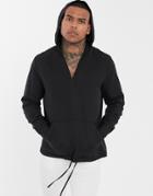 Asos Design Relaxed Fit Overhead Shirt With Hood In Longline - Black