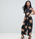 Asos Petite Jumpsuit With High Neck And Wide Leg In Floral Print - Multi