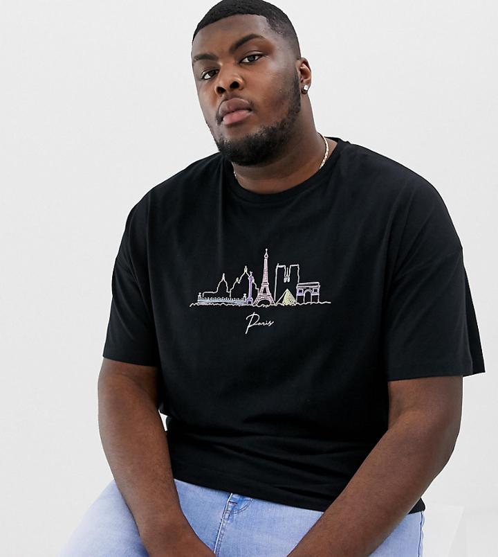 Asos Design Plus Oversized T-shirt With City Print - Black
