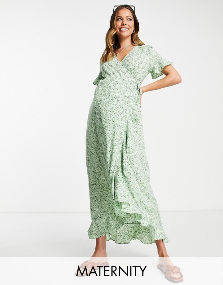 Vero Moda Maternity Wrap Front Midi Tea Dress In Green Floral