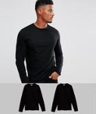 Asos Design 2 Pack Long Sleeve T-shirt With Crew Neck Save-multi