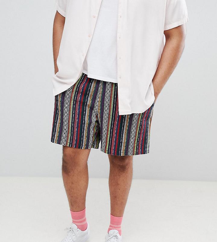 Asos Design Plus Festival Slim Shorts With Elasticated Waistband In Geo-tribal Stripe Two-piece - Gray