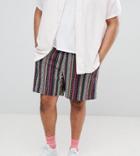 Asos Design Plus Festival Slim Shorts With Elasticated Waistband In Geo-tribal Stripe Two-piece - Gray
