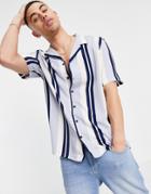 New Look Short Sleeve Striped Shirt In Blue-blues