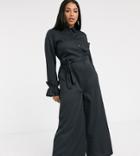 Verona Curve Wide Leg Jumpsuit With Belted Waist In Black