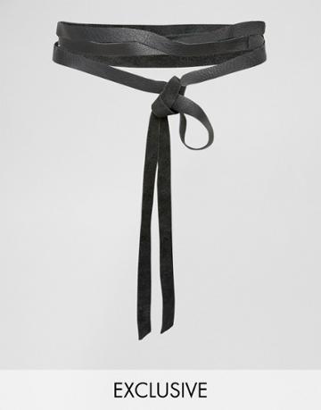 Retro Luxe London Soft Leather Wrap Belt - Black