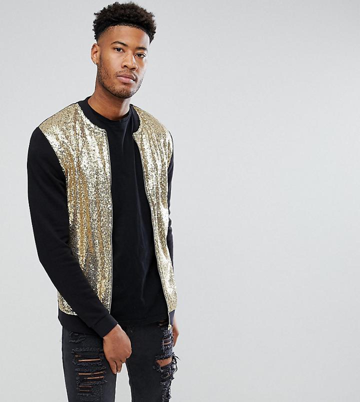 Asos Tall Gold Sequin Bomber Jacket - Black