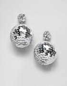 Asos Design Holidays Earrings In Sequin Bauble Design - Silver