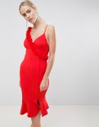 Asos Design Corsage Strap Pephem Midi Dress - Red