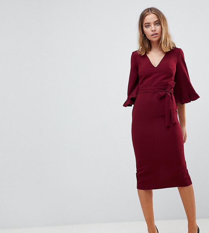 Asos Petite Kimono Frill Sleeve Midi Dress-red