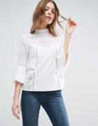 Asos Cotton Victoriana Blouse With Lace Inserts - White