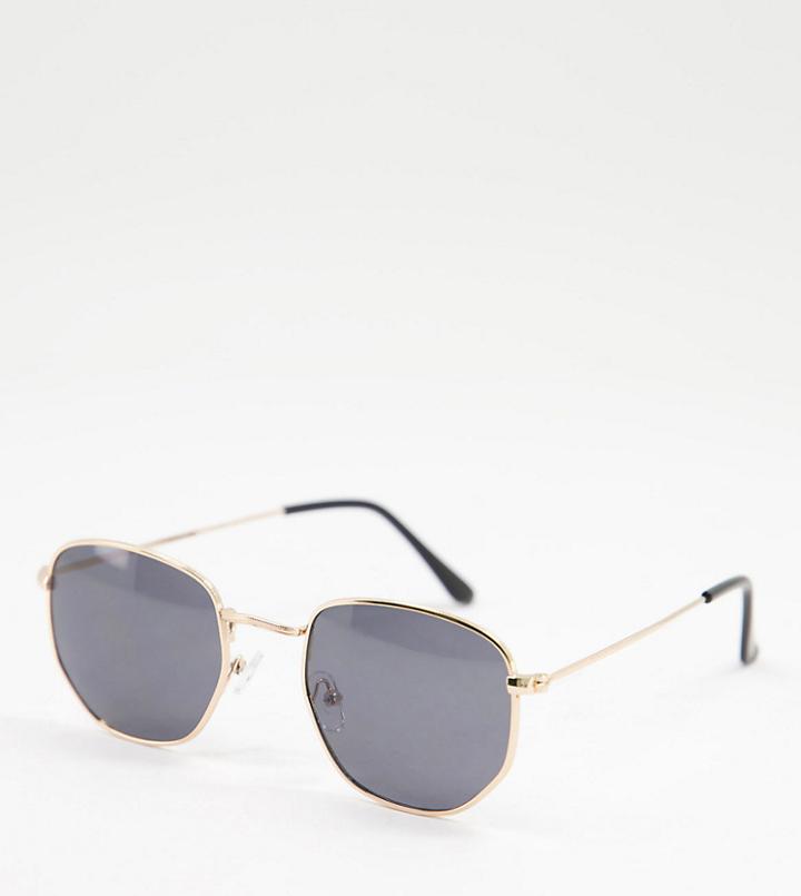 South Beach Hexagonal Frame Sunglasses With Black Smoke Lens-gold