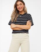 Asos Design Cropped T-shirt In White And Black Stripe-multi