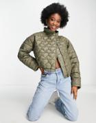 Daisy Street Cropped Jacket In Heart Quilt-green